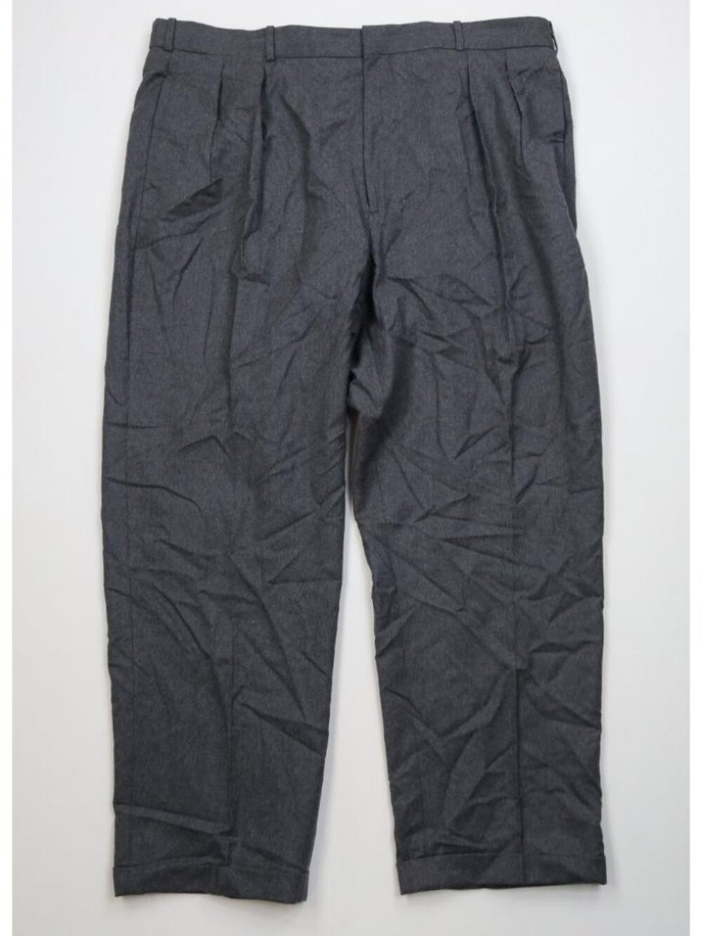 Vtg 90s Lands End Mens 42x30 Wool Knit Pleated Cuffed Wide Leg Chino Pants Gray